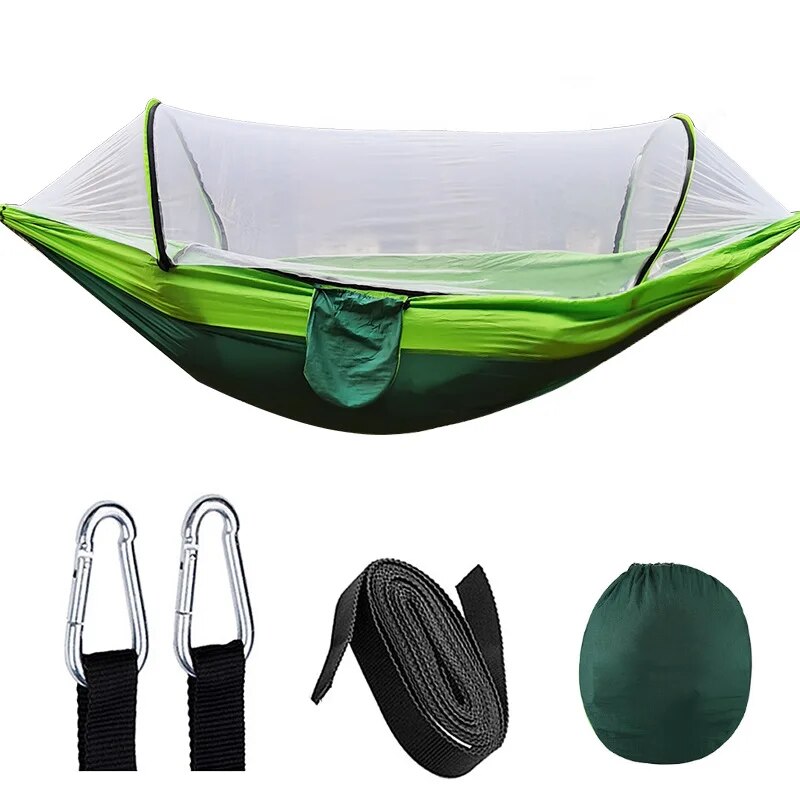 Anypack Camping Swing Chair Green 260X140Cm Mosquito Net Hammock Automatic Quick-Opening Outdoor Camping Pole Hammock Swing Anti-Rollover-Camping Essentials-PEROZ Accessories