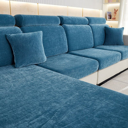 Anyhouz Sofa Cover Dark Blue L-Shape Polyester Chenille Thick Stretchable Cushion For Living Room Normal Size Medium-Slipcovers-PEROZ Accessories