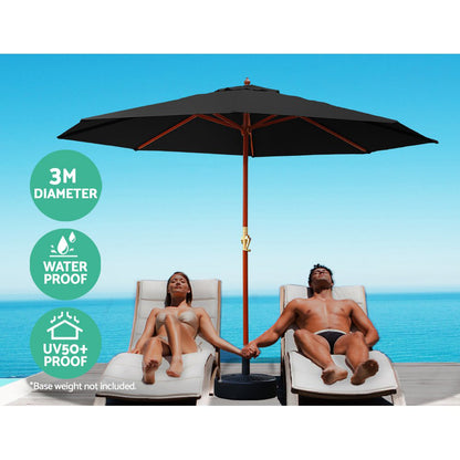 Instahut Outdoor Umbrella 3M Pole Cantilever Stand Garden Umbrellas Patio Black-Furniture &gt; Outdoor-PEROZ Accessories