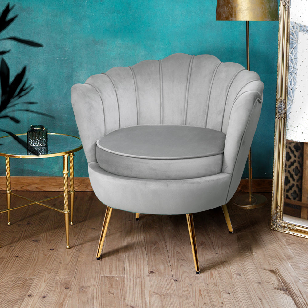 Artiss Armchair Lounge Chair Accent Armchairs Retro Single Sofa Velvet Grey-Furniture &gt; Living Room - Peroz Australia - Image - 1