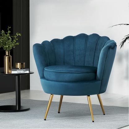 Artiss Armchair Lounge Chair Accent Retro Armchairs Lounge Shell Velvet Navy-Armchairs - Peroz Australia - Image - 1