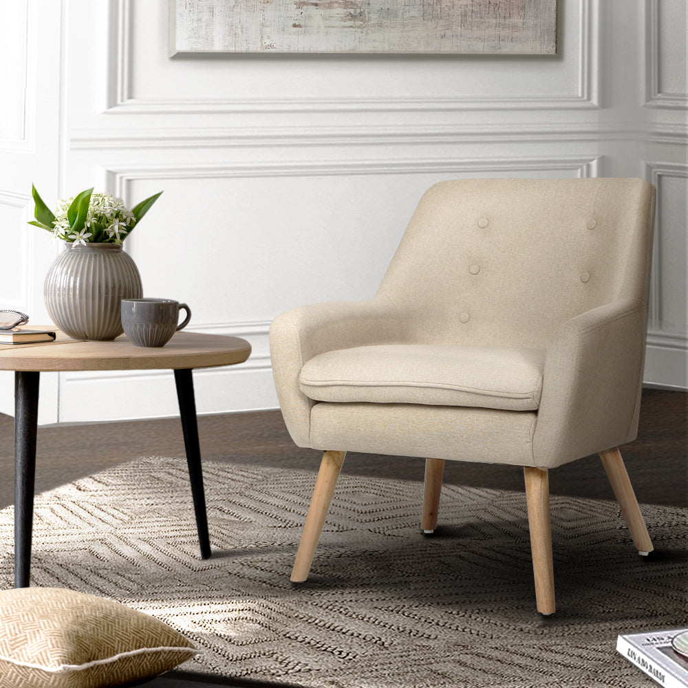 Artiss Fabric Dining Armchair - Beige-Furniture &gt; Living Room - Peroz Australia - Image - 1