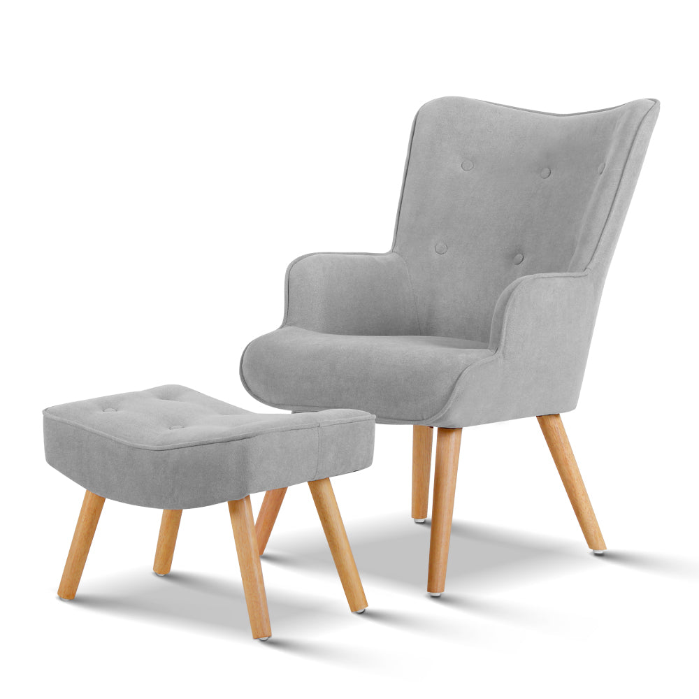Artiss Armchair and Ottoman - Light Grey-Armchairs - Peroz Australia - Image - 1