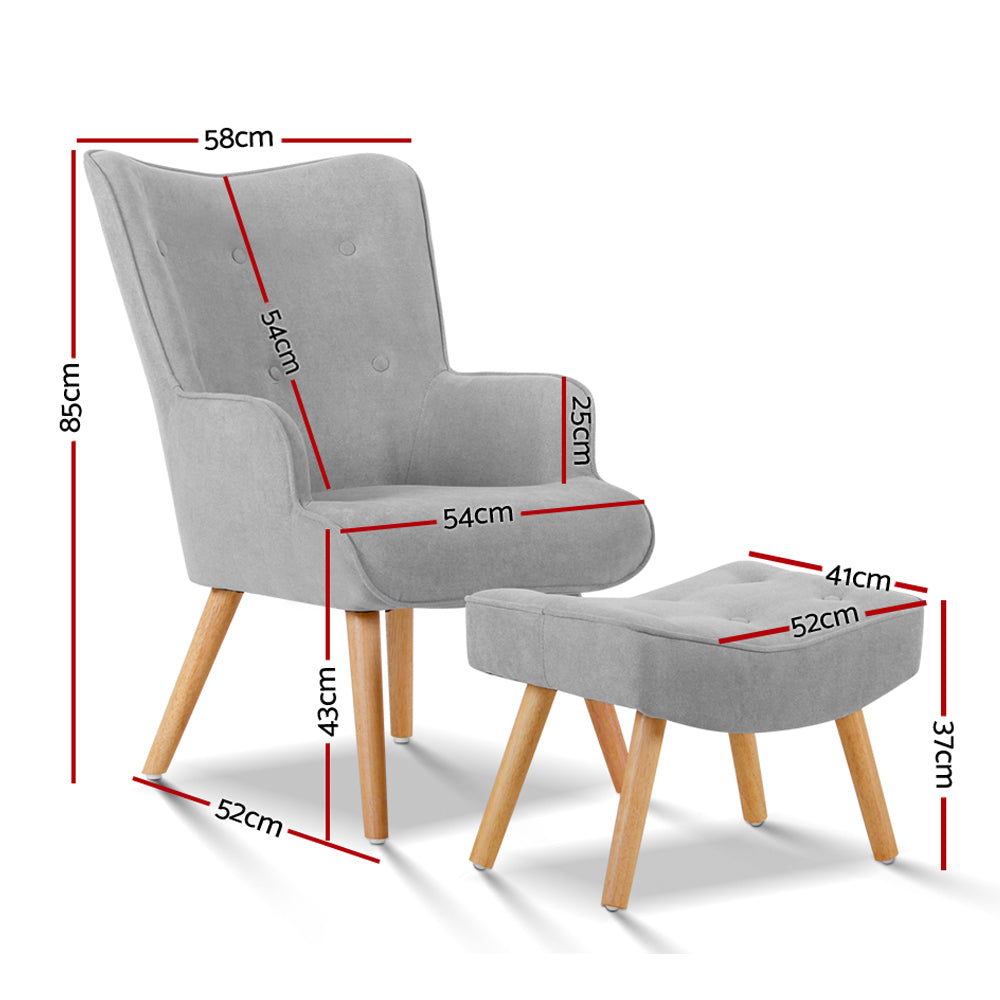 Artiss Armchair and Ottoman - Light Grey-Armchairs - Peroz Australia - Image - 2