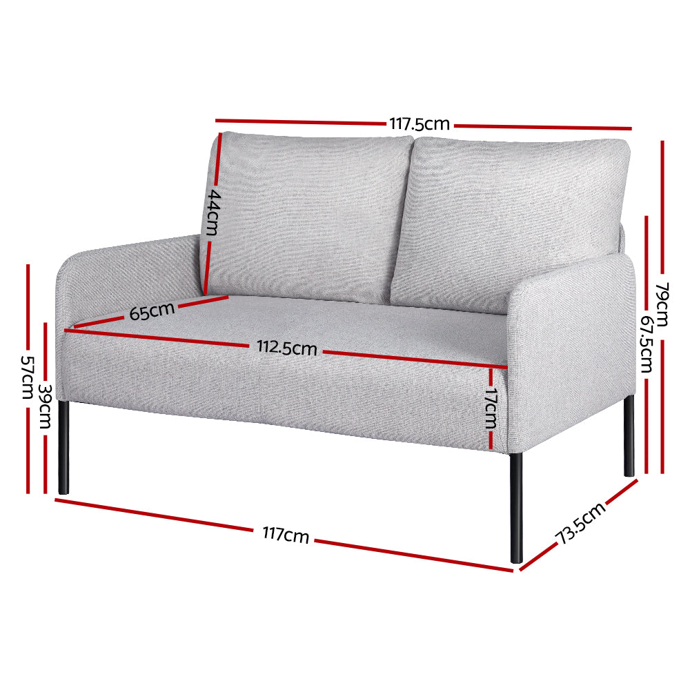 Artiss Armchair 2-Seater Sofa Accent Chair Loveseat Grey Linen Fabric Metal Leg-Furniture &gt; Bar Stools &amp; Chairs-PEROZ Accessories