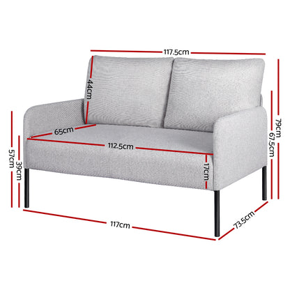 Artiss Armchair 2-Seater Sofa Accent Chair Loveseat Grey Linen Fabric Metal Leg-Furniture &gt; Bar Stools &amp; Chairs-PEROZ Accessories