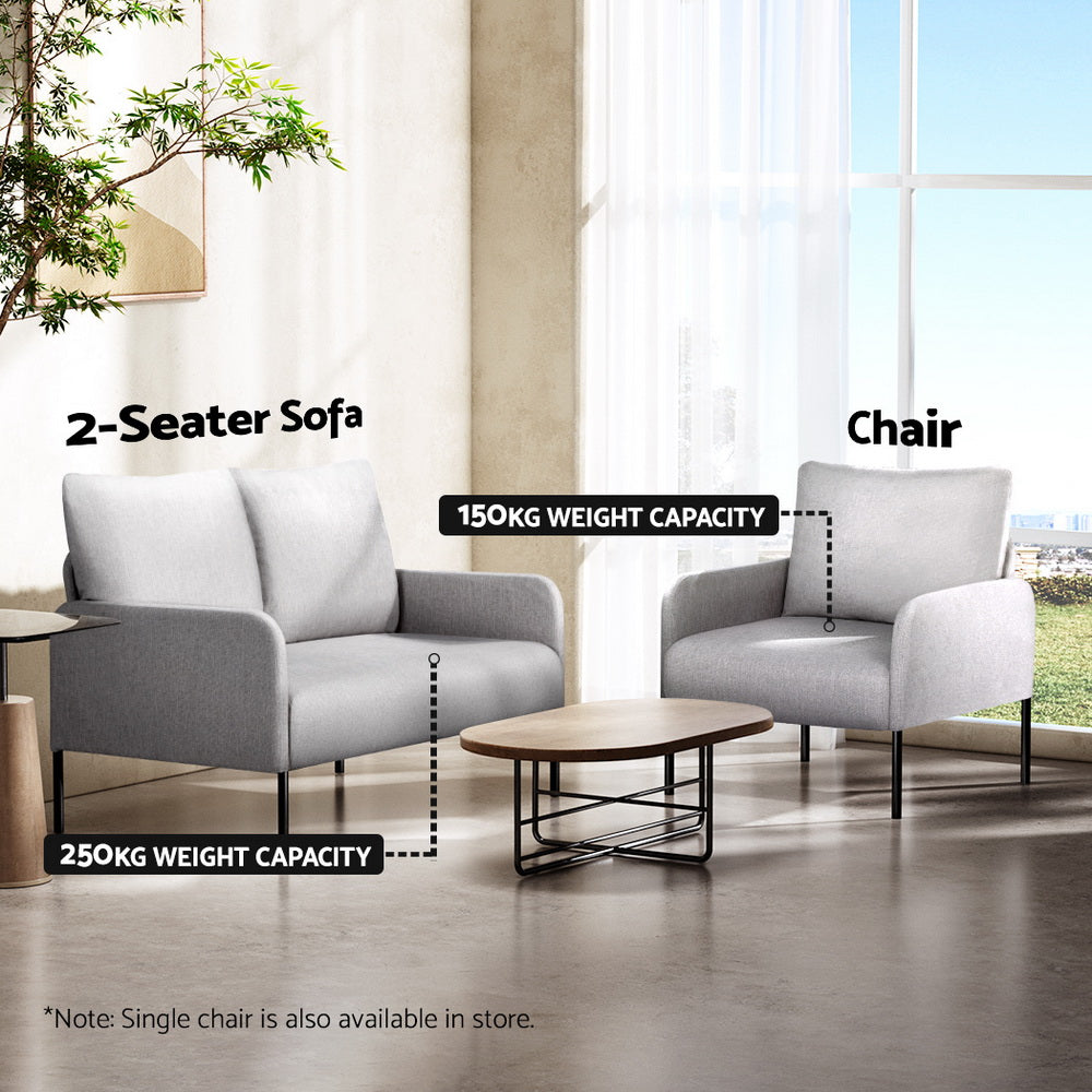 Artiss Armchair 2-Seater Sofa Accent Chair Loveseat Grey Linen Fabric Metal Leg-Furniture &gt; Bar Stools &amp; Chairs-PEROZ Accessories