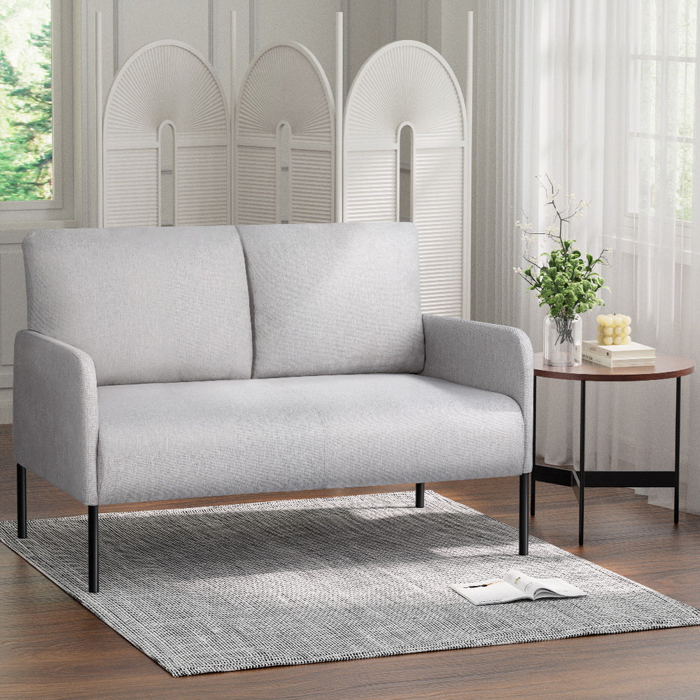 Artiss Armchair 2-Seater Sofa Accent Chair Loveseat Grey Linen Fabric Metal Leg-Furniture &gt; Bar Stools &amp; Chairs-PEROZ Accessories