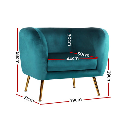 Artiss Armchair Lounge Sofa Arm Chair Accent Chairs Armchairs Couch Velvet Green-Armchairs - Peroz Australia - Image - 3
