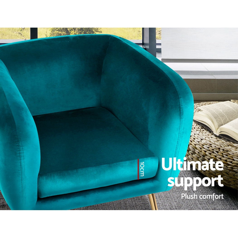 Artiss Armchair Lounge Sofa Arm Chair Accent Chairs Armchairs Couch Velvet Green-Armchairs - Peroz Australia - Image - 6
