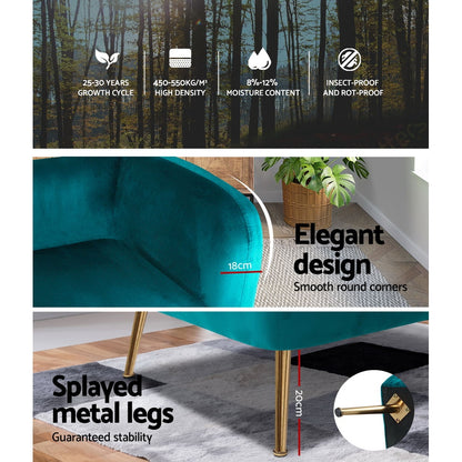 Artiss Armchair Lounge Sofa Arm Chair Accent Chairs Armchairs Couch Velvet Green-Armchairs - Peroz Australia - Image - 8