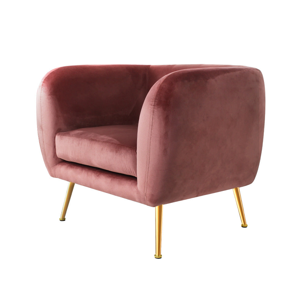 Artiss Armchair Lounge Sofa Arm Chair Accent Chairs Armchairs Couch Velvet Pink-Armchairs - Peroz Australia - Image - 2