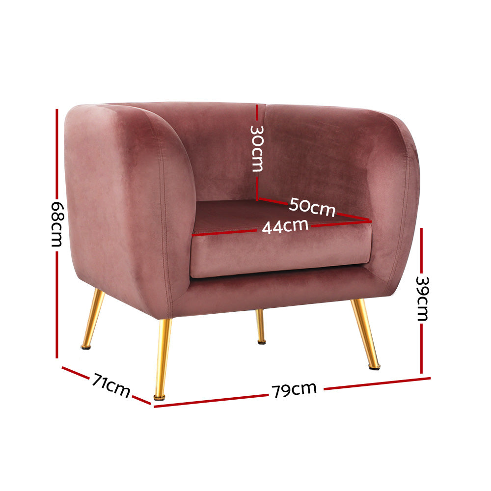 Artiss Armchair Lounge Sofa Arm Chair Accent Chairs Armchairs Couch Velvet Pink-Armchairs - Peroz Australia - Image - 3