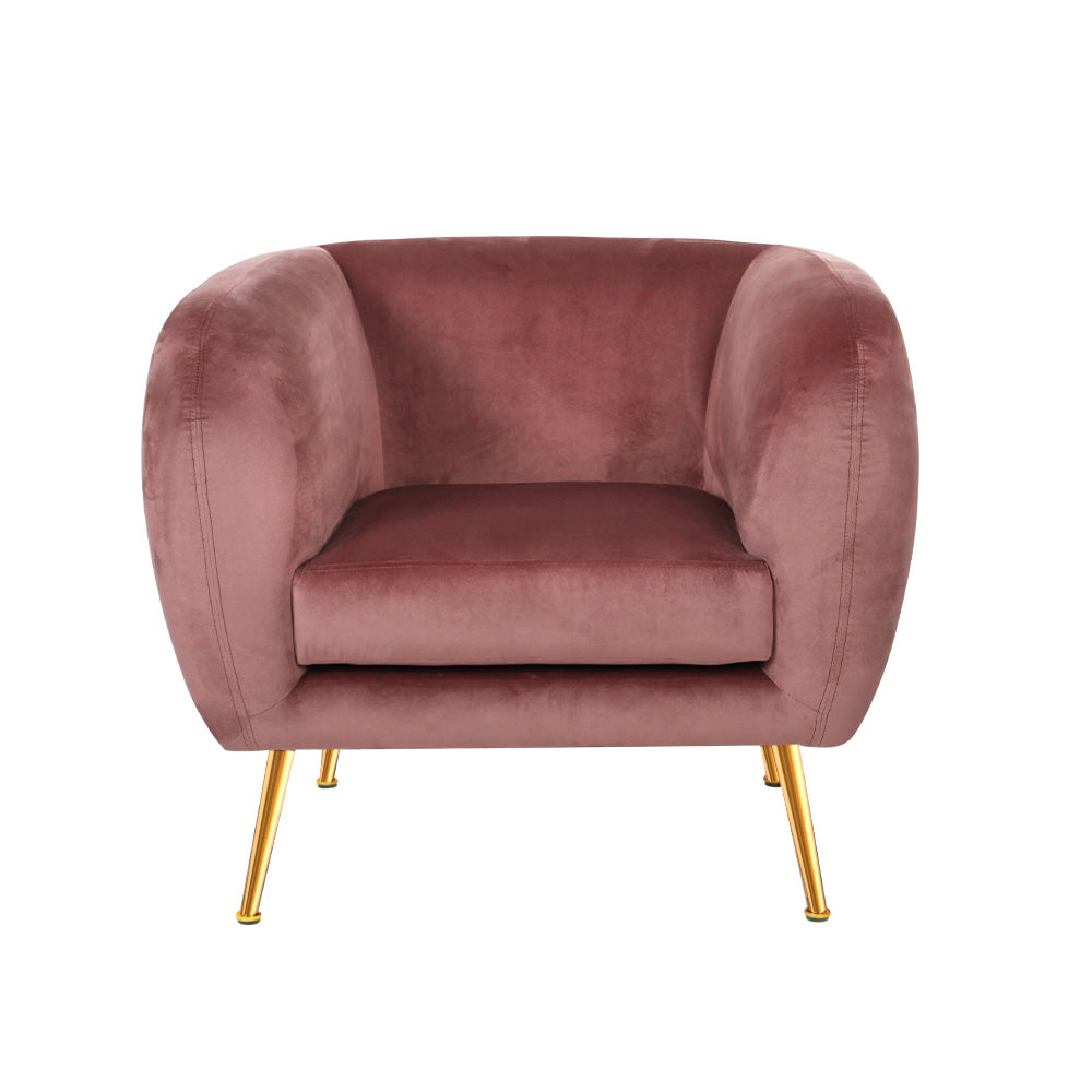 Artiss Armchair Lounge Sofa Arm Chair Accent Chairs Armchairs Couch Velvet Pink-Armchairs - Peroz Australia - Image - 4