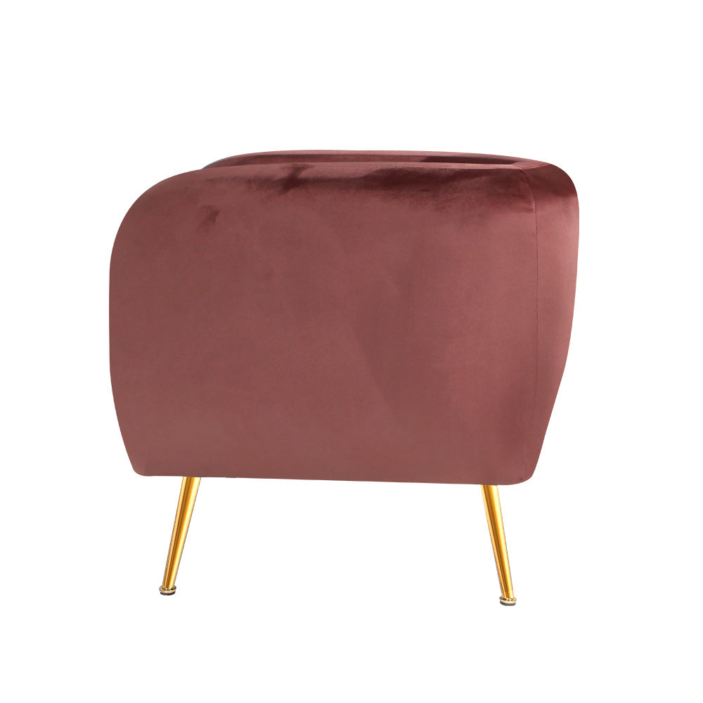 Artiss Armchair Lounge Sofa Arm Chair Accent Chairs Armchairs Couch Velvet Pink-Armchairs - Peroz Australia - Image - 5
