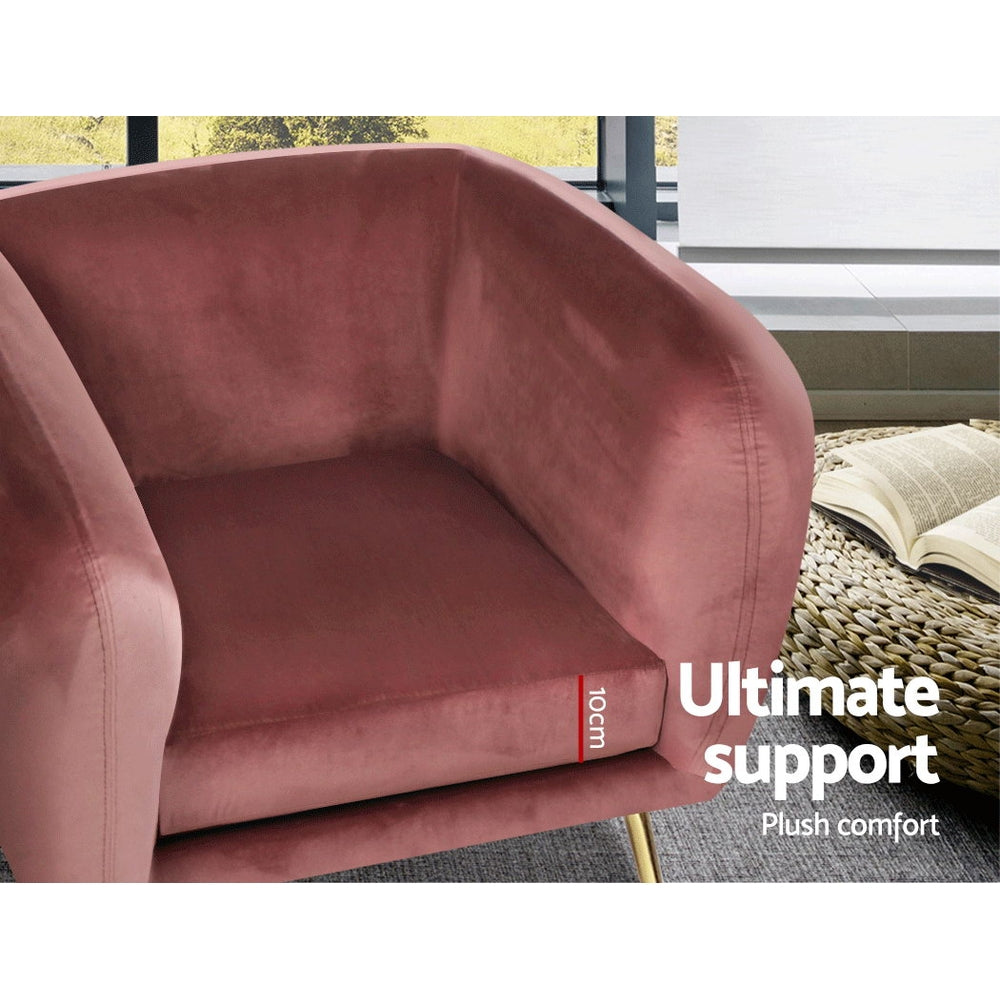 Artiss Armchair Lounge Sofa Arm Chair Accent Chairs Armchairs Couch Velvet Pink-Armchairs - Peroz Australia - Image - 6