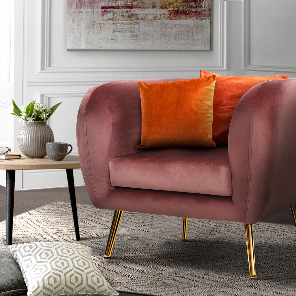 Artiss Armchair Lounge Sofa Arm Chair Accent Chairs Armchairs Couch Velvet Pink-Armchairs - Peroz Australia - Image - 1