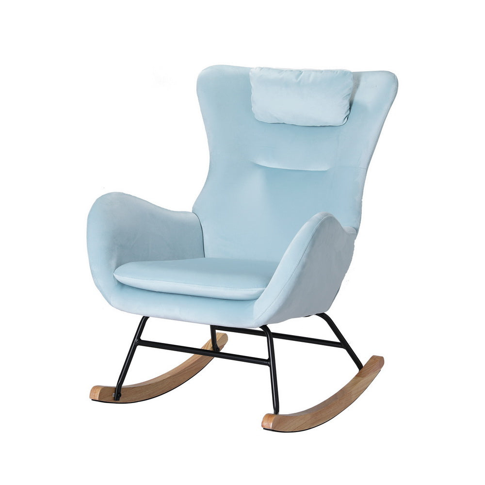 Artiss Rocking Chair Velvet Armchair Feeding Chair Blue-Furniture &gt; Bar Stools &amp; Chairs-PEROZ Accessories
