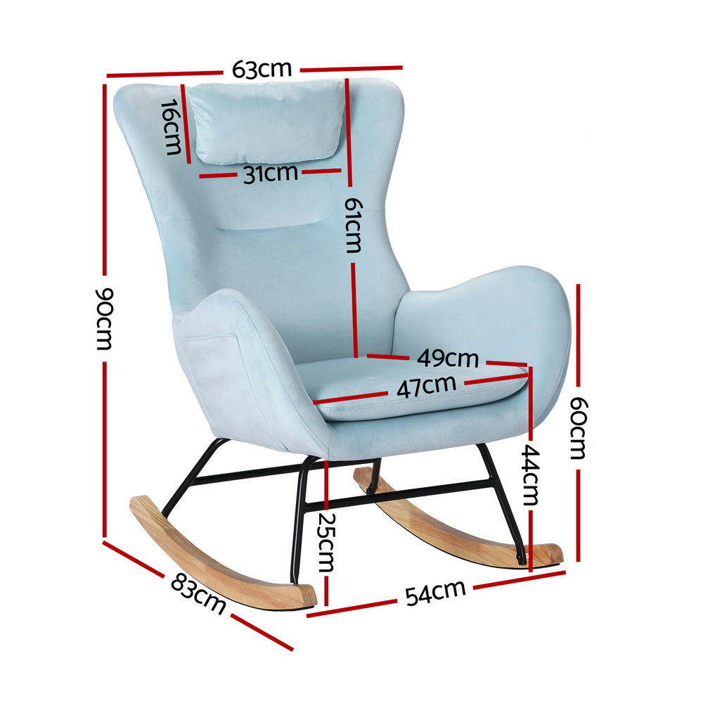 Artiss Rocking Chair Velvet Armchair Feeding Chair Blue-Furniture &gt; Bar Stools &amp; Chairs-PEROZ Accessories