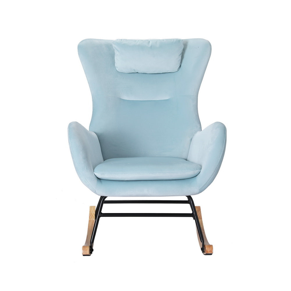 Artiss Rocking Chair Velvet Armchair Feeding Chair Blue-Furniture &gt; Bar Stools &amp; Chairs-PEROZ Accessories