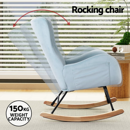 Artiss Rocking Chair Velvet Armchair Feeding Chair Blue-Furniture &gt; Bar Stools &amp; Chairs-PEROZ Accessories