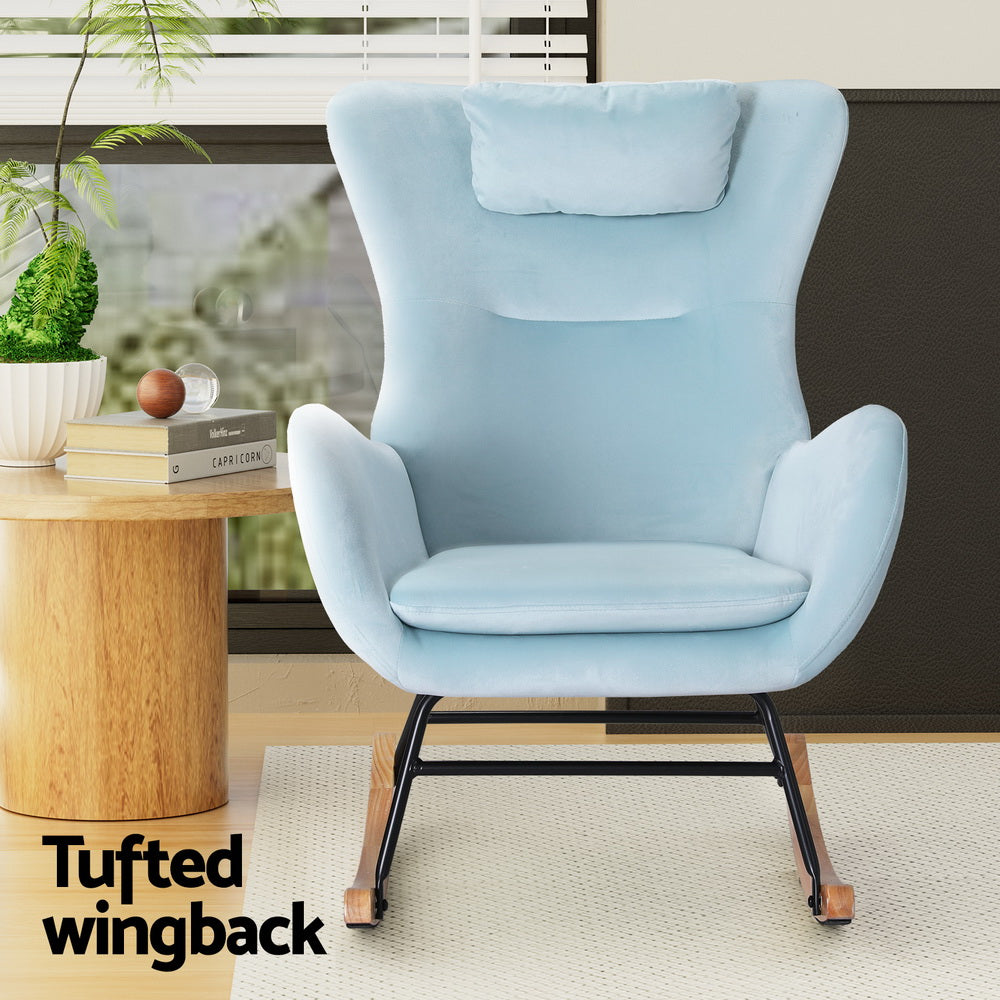 Artiss Rocking Chair Velvet Armchair Feeding Chair Blue-Furniture &gt; Bar Stools &amp; Chairs-PEROZ Accessories
