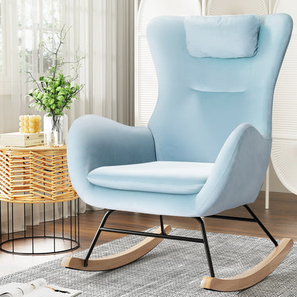 Artiss Rocking Chair Velvet Armchair Feeding Chair Blue-Furniture &gt; Bar Stools &amp; Chairs-PEROZ Accessories