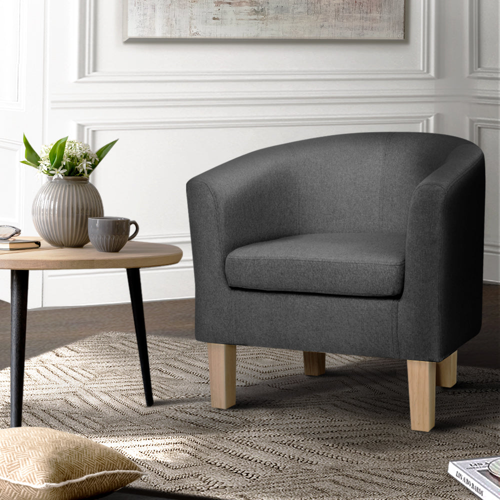 Artiss Abby Fabric Armchair - Grey-Furniture &gt; Bar Stools &amp; Chairs - Peroz Australia - Image - 1