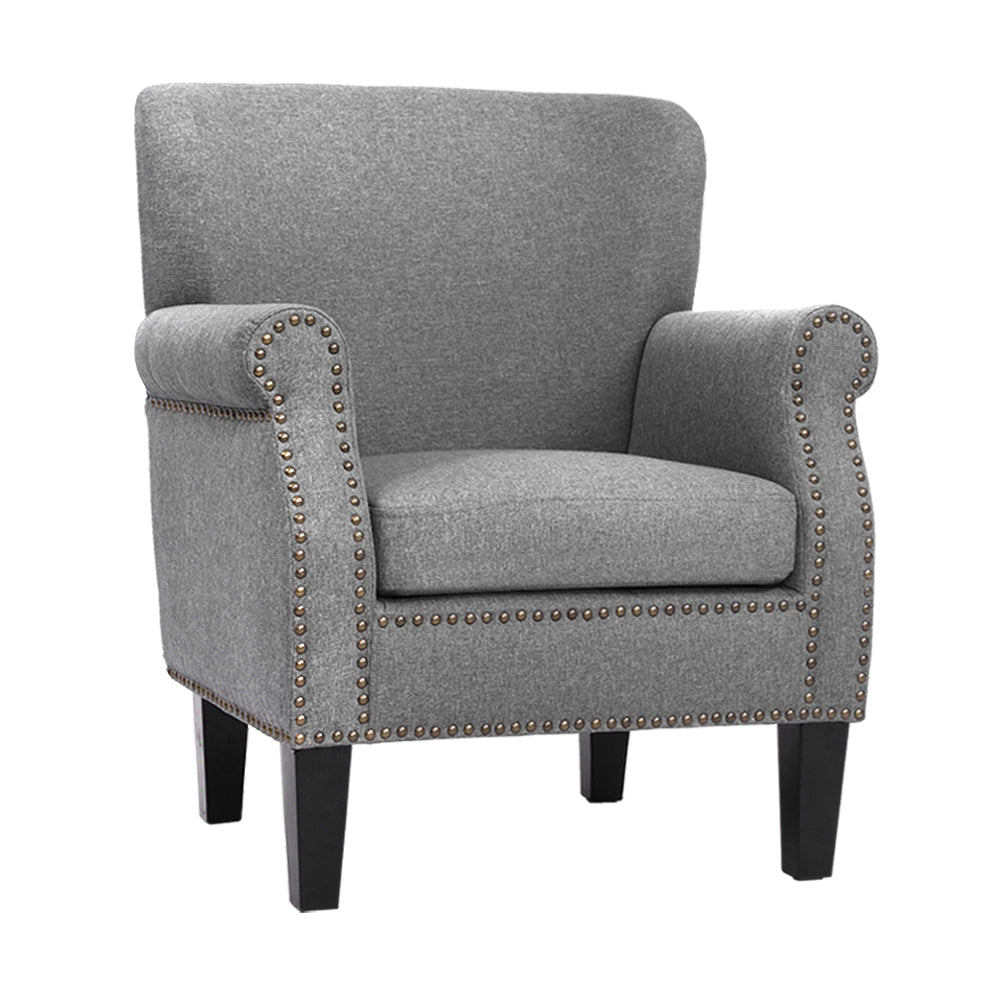 Artiss Armchair Accent Chair Retro Armchairs Lounge Accent Chair Single Sofa Linen Fabric Seat Grey-Furniture &gt; Living Room - Peroz Australia - Image - 2