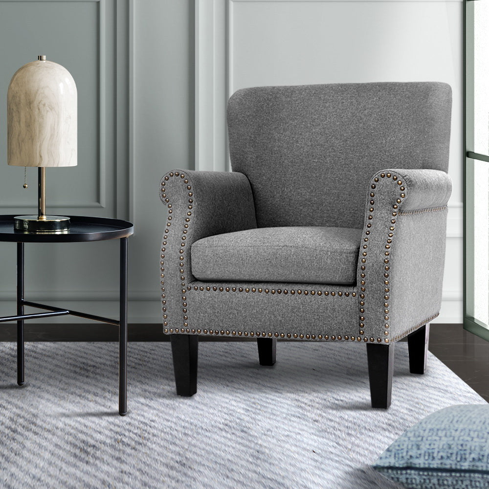 Artiss Armchair Accent Chair Retro Armchairs Lounge Accent Chair Single Sofa Linen Fabric Seat Grey-Furniture &gt; Living Room - Peroz Australia - Image - 1