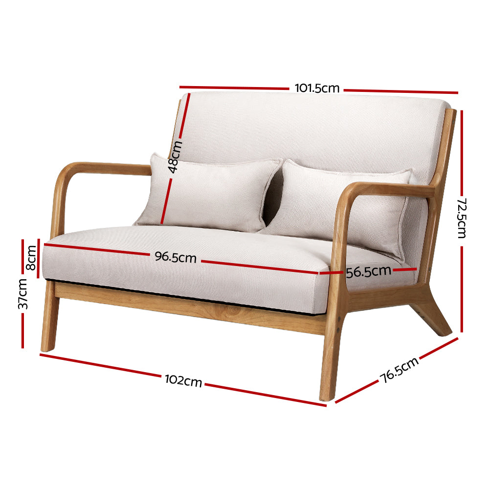 Artiss Armchair Lounge Chair Accent Armchairs Couch Sofa Loveseat Beige Wood-Furniture &gt; Bar Stools &amp; Chairs-PEROZ Accessories