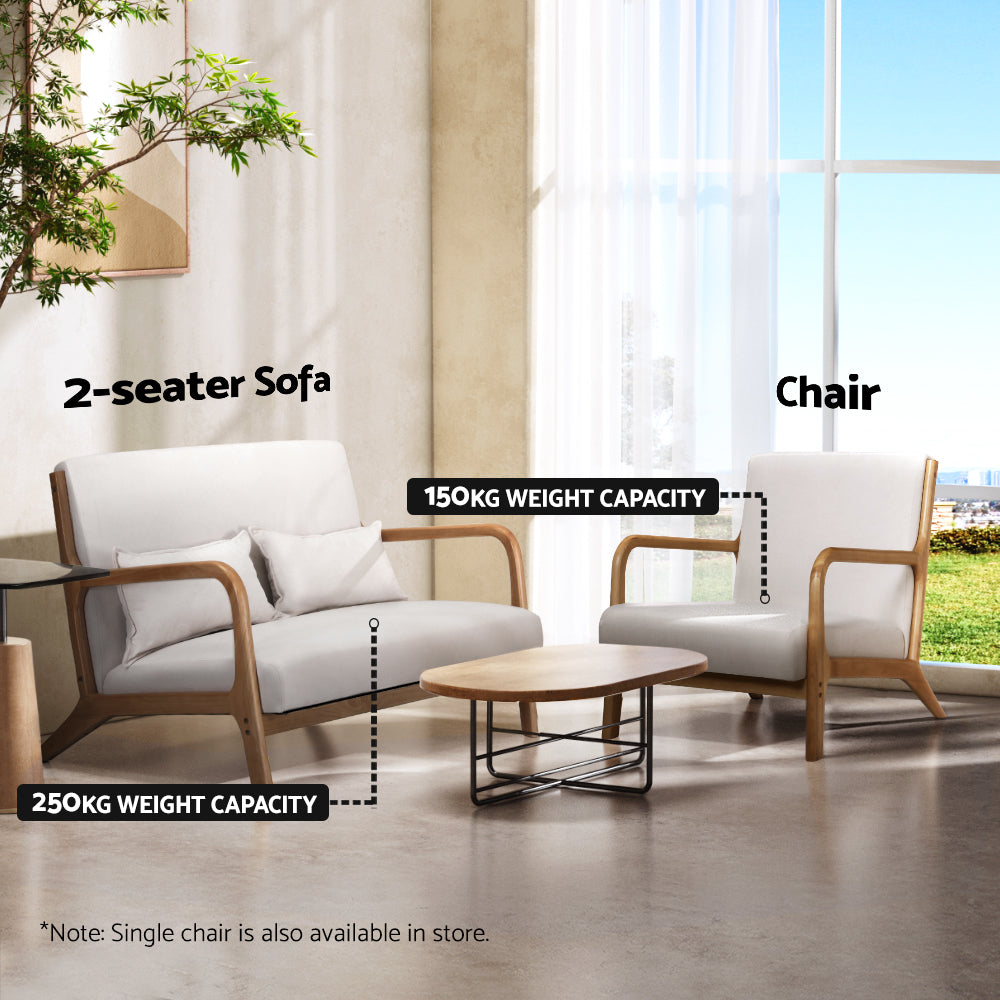 Artiss Armchair Lounge Chair Accent Armchairs Couch Sofa Loveseat Beige Wood-Furniture &gt; Bar Stools &amp; Chairs-PEROZ Accessories