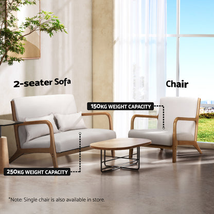 Artiss Armchair Lounge Chair Accent Armchairs Couch Sofa Loveseat Beige Wood-Furniture &gt; Bar Stools &amp; Chairs-PEROZ Accessories