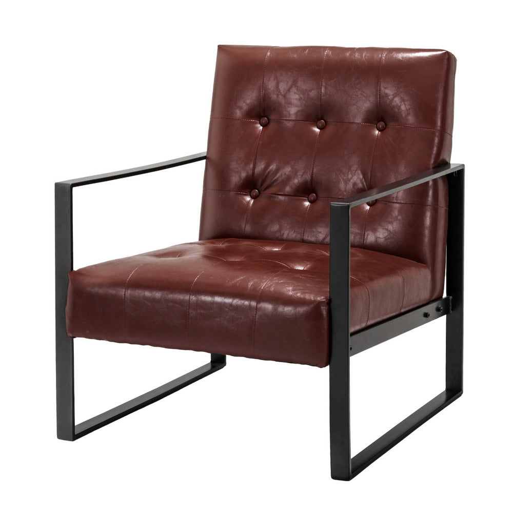 Artiss Armchair Lounge Chair Accent Chairs PU Leather Sofa Brown Metal Frame-Furniture &gt; Bar Stools &amp; Chairs-PEROZ Accessories