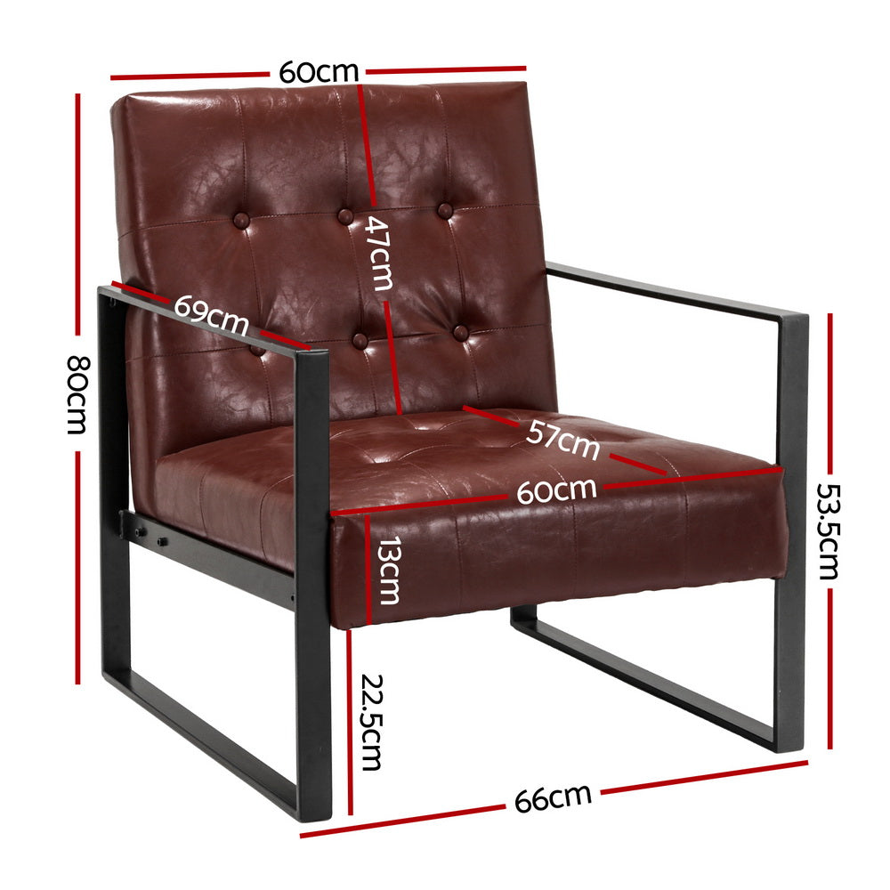 Artiss Armchair Lounge Chair Accent Chairs PU Leather Sofa Brown Metal Frame-Furniture &gt; Bar Stools &amp; Chairs-PEROZ Accessories