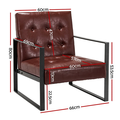Artiss Armchair Lounge Chair Accent Chairs PU Leather Sofa Brown Metal Frame-Furniture &gt; Bar Stools &amp; Chairs-PEROZ Accessories