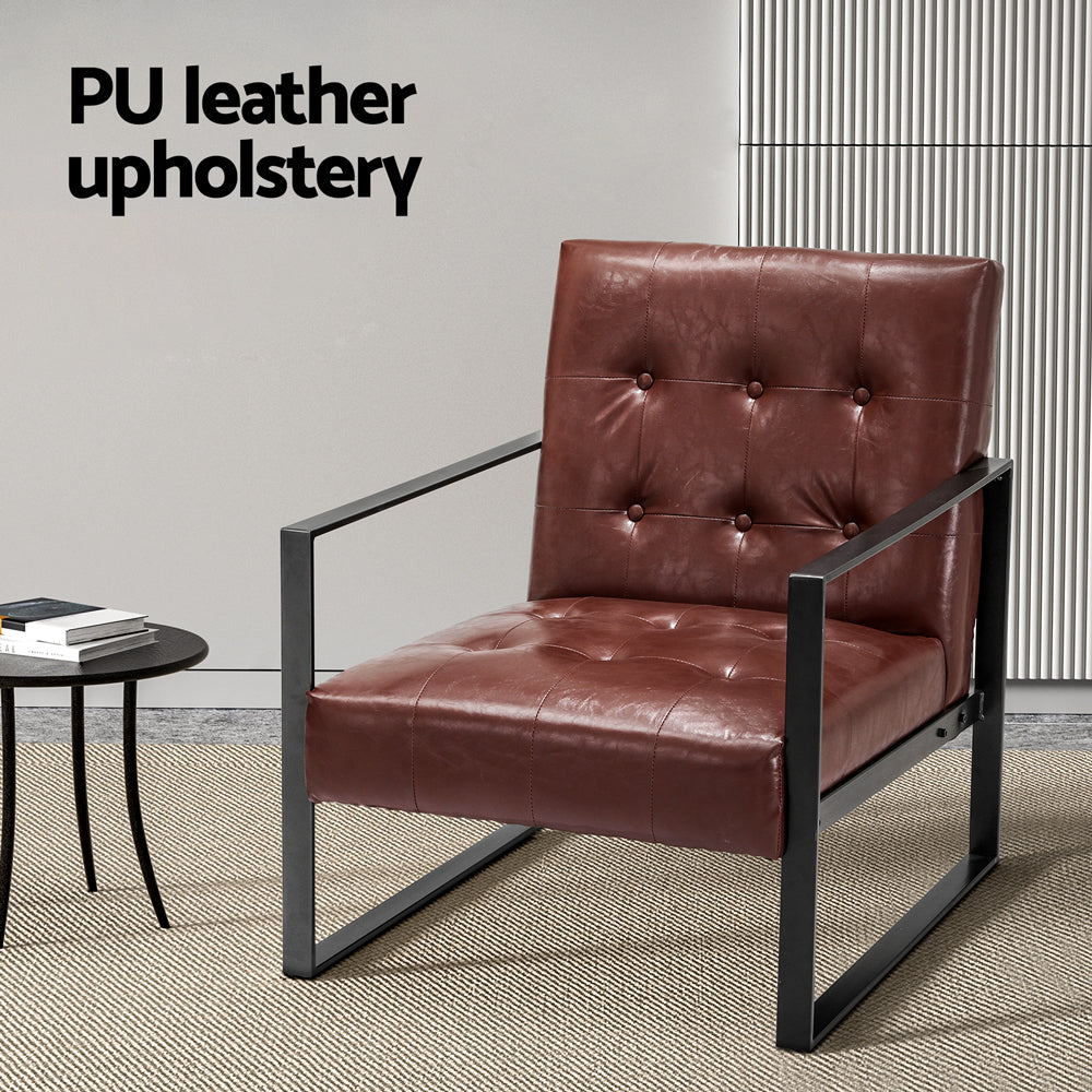 Artiss Armchair Lounge Chair Accent Chairs PU Leather Sofa Brown Metal Frame-Furniture &gt; Bar Stools &amp; Chairs-PEROZ Accessories