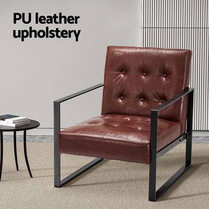 Artiss Armchair Lounge Chair Accent Chairs PU Leather Sofa Brown Metal Frame-Furniture &gt; Bar Stools &amp; Chairs-PEROZ Accessories