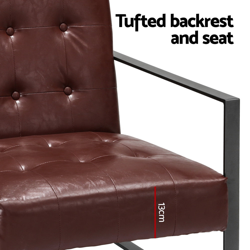Artiss Armchair Lounge Chair Accent Chairs PU Leather Sofa Brown Metal Frame-Furniture &gt; Bar Stools &amp; Chairs-PEROZ Accessories