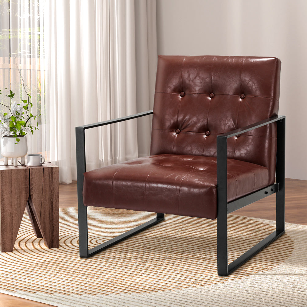 Artiss Armchair Lounge Chair Accent Chairs PU Leather Sofa Brown Metal Frame-Furniture &gt; Bar Stools &amp; Chairs-PEROZ Accessories
