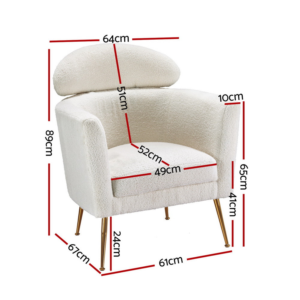 Artiss Armchair Boucle Fabric White Yoli-Furniture &gt; Bar Stools &amp; Chairs-PEROZ Accessories