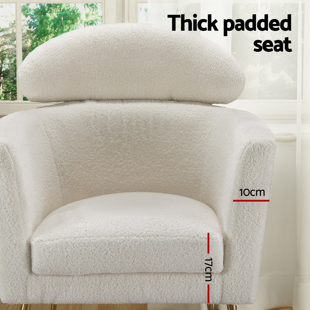 Artiss Armchair Boucle Fabric White Yoli-Furniture &gt; Bar Stools &amp; Chairs-PEROZ Accessories