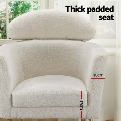 Artiss Armchair Boucle Fabric White Yoli-Furniture &gt; Bar Stools &amp; Chairs-PEROZ Accessories