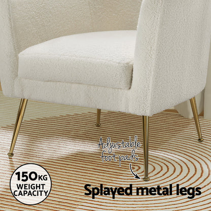 Artiss Armchair Boucle Fabric White Yoli-Furniture &gt; Bar Stools &amp; Chairs-PEROZ Accessories