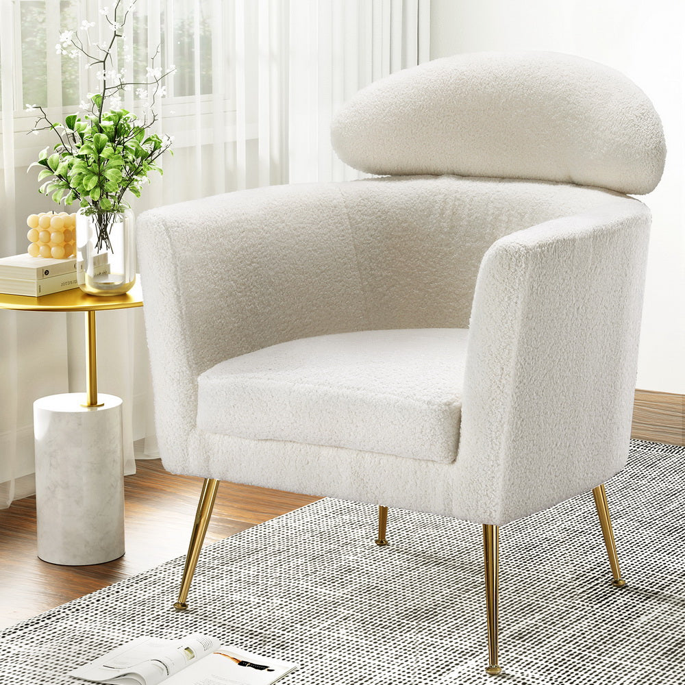 Artiss Armchair Boucle Fabric White Yoli-Furniture &gt; Bar Stools &amp; Chairs-PEROZ Accessories