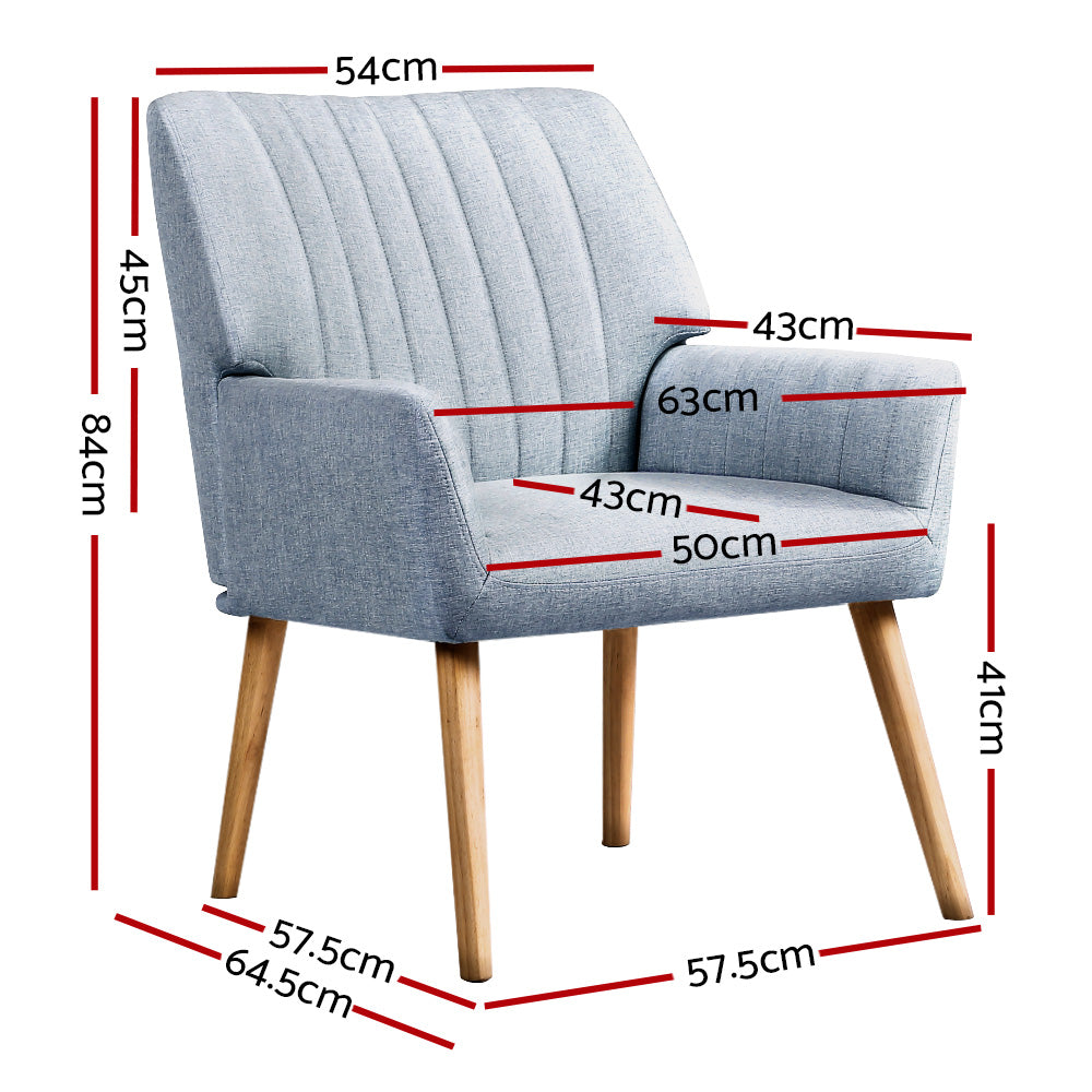 Artiss Armchair Lounge Chair Armchairs Accent Fabric Blue Grey-Armchair - Peroz Australia - Image - 3