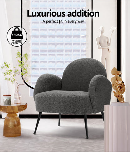Artiss Armchair Lounge Chair Armchairs Accent Arm Chairs Sherpa Boucle Charcoal-Armchair - Peroz Australia - Image - 6