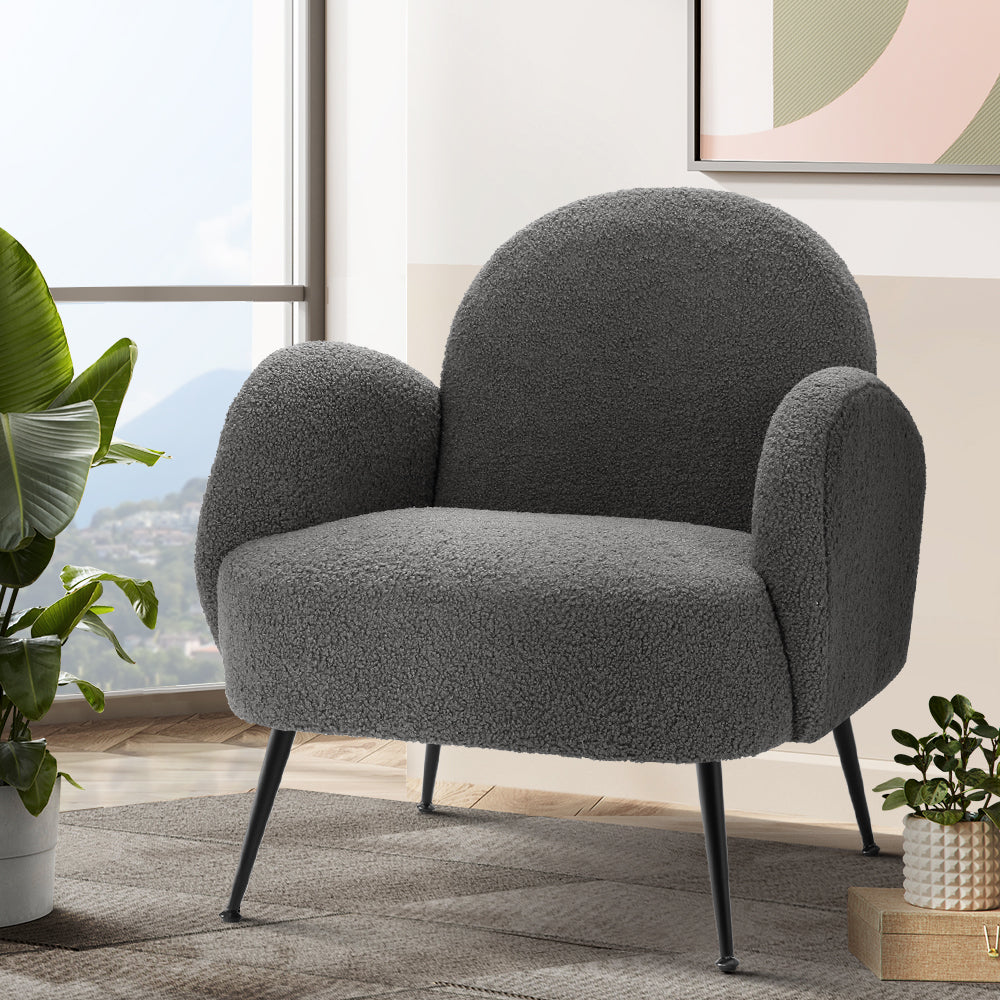 Artiss Armchair Lounge Chair Armchairs Accent Arm Chairs Sherpa Boucle Charcoal-Armchair - Peroz Australia - Image - 1