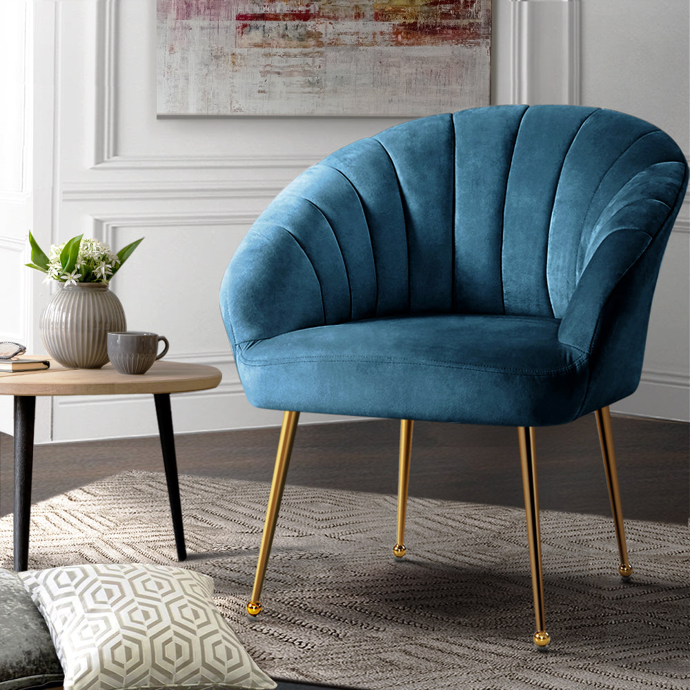 Artiss Armchair Lounge Chair Armchairs Accent Chairs Navy Blue Velvet Sofa Couch-Armchairs - Peroz Australia - Image - 1