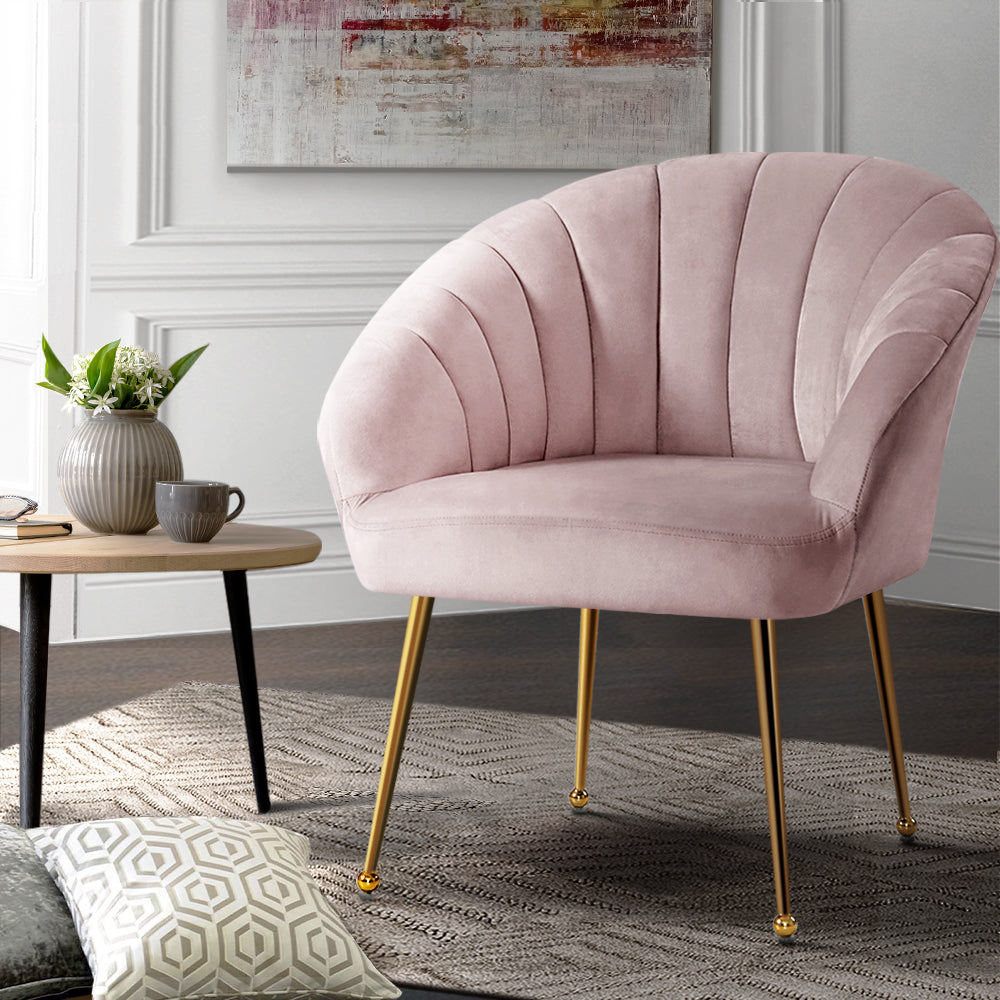 Artiss Armchair Lounge Chair Armchairs Accent Chairs Velvet Sofa Pink Couch-Armchairs - Peroz Australia - Image - 1